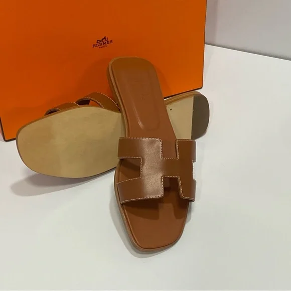 Hermes Brown Leather Slide Sandals SZ39 - Picture 6 of 6